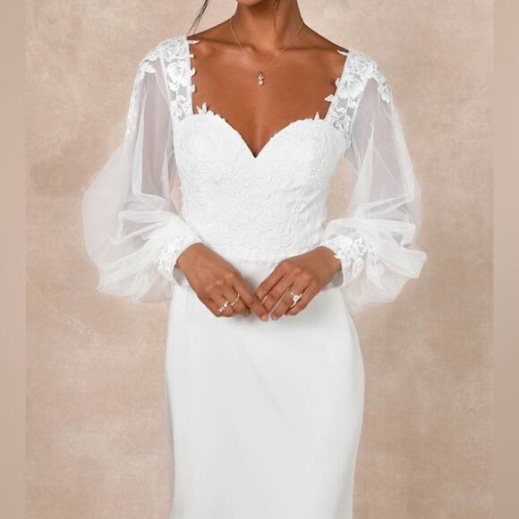 Lulus Timeless Adoration White Embroidered Bishop Sleeve Maxi Dress Womens Sz XL - Picture 7 of 12